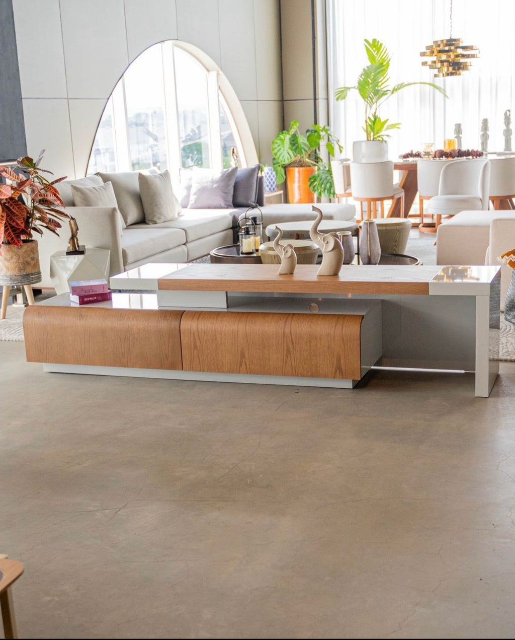 Meuble TV NEO extensible blanc – Design moderne avec tiroirs