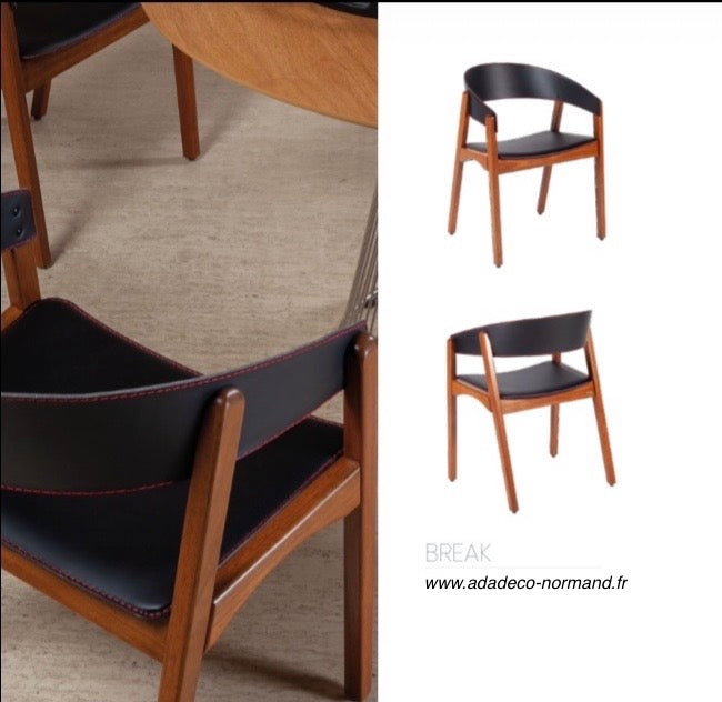Fauteuil Cabriolet BREAK – structure noyer et cuir noir