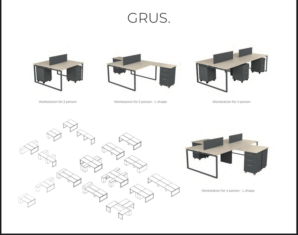 Poste de travail GRUS (2 personnes – 2 caissons mobiles inclus)
